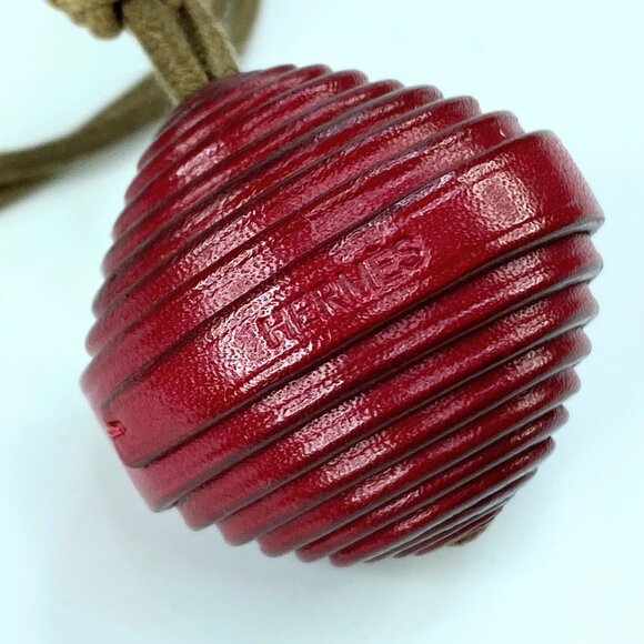 Vintage Hermes Jojoba Wrapped Crimson Leather Ball Necklace  Vintage Hermes Jojoba Wrapped Crimson Leather Ball Necklace with box GS683